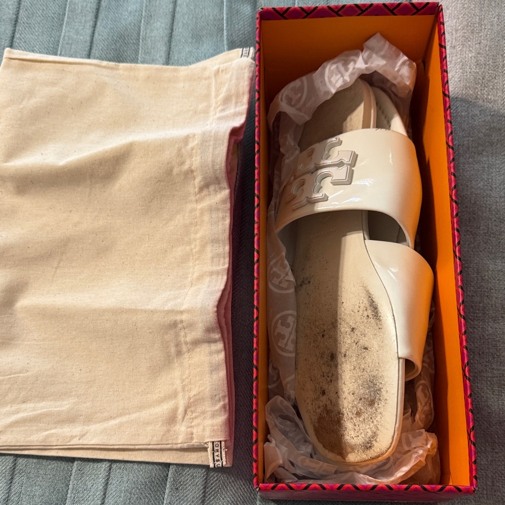 Tory Burch Ivory Slide Sandals